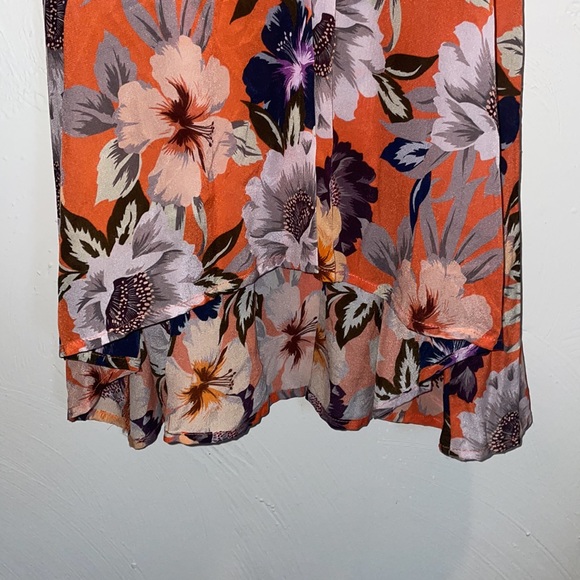Johnny Was Jade Dress Size L Deepika Tie Front Orange Midi Floral Silky Dress - Picture 4 of 12